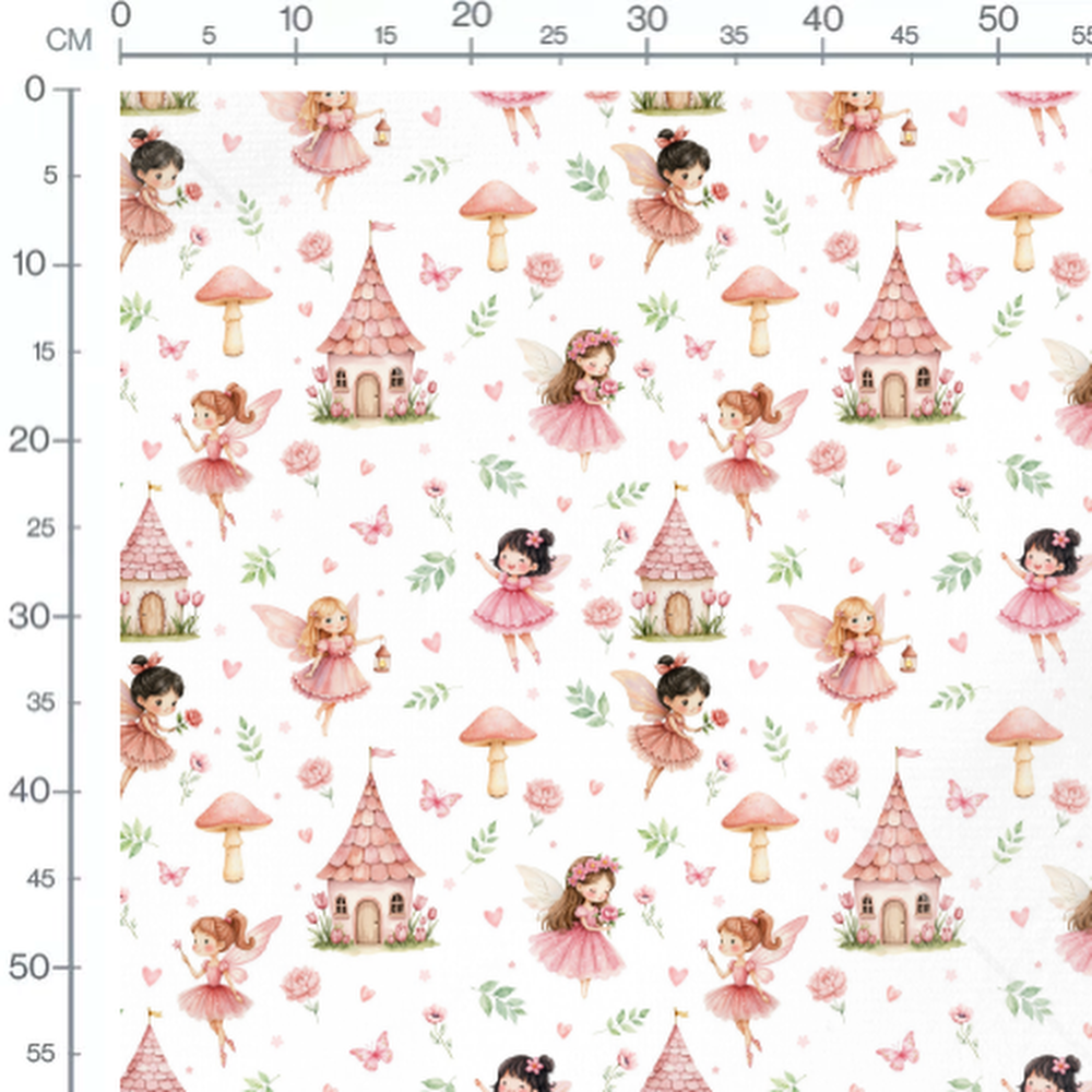 Tissu - Fées roses et champignons
