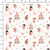 Tissu - Fées roses et champignons