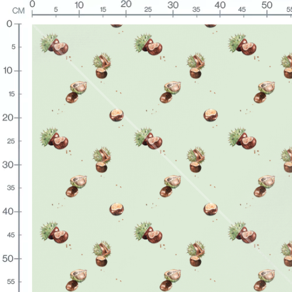 Tissu - Châtaignes sur fond vert