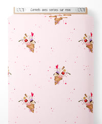 Tissu - Cornets avec cerises sur rose