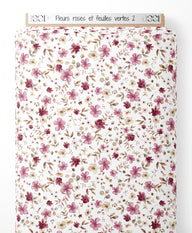 Tissu - Fleurs roses et feuilles vertes 2