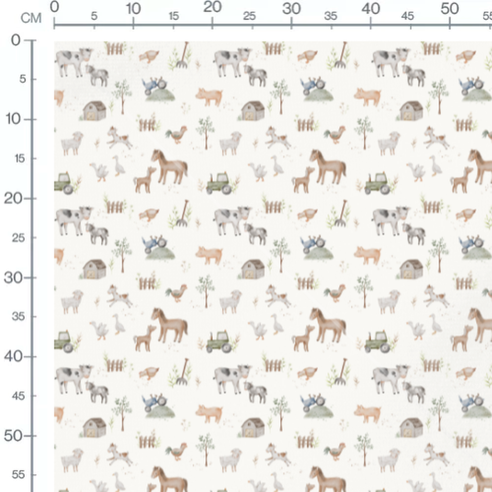 Tissu - Ferme douce sur fond blanc