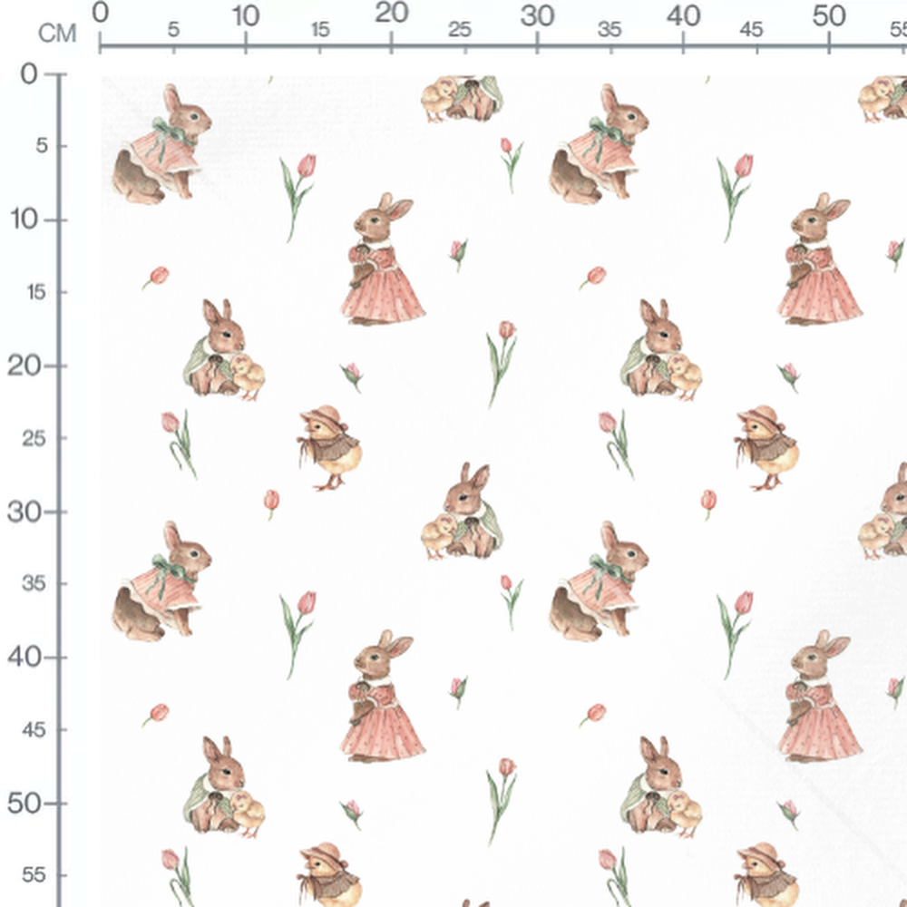 Tissu - Lapins et poussins habillés