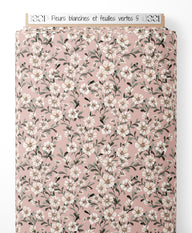 Tissu - Fleurs blanches et feuilles vertes 5