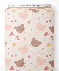 Tissu - Oursons marron sur fond beige
