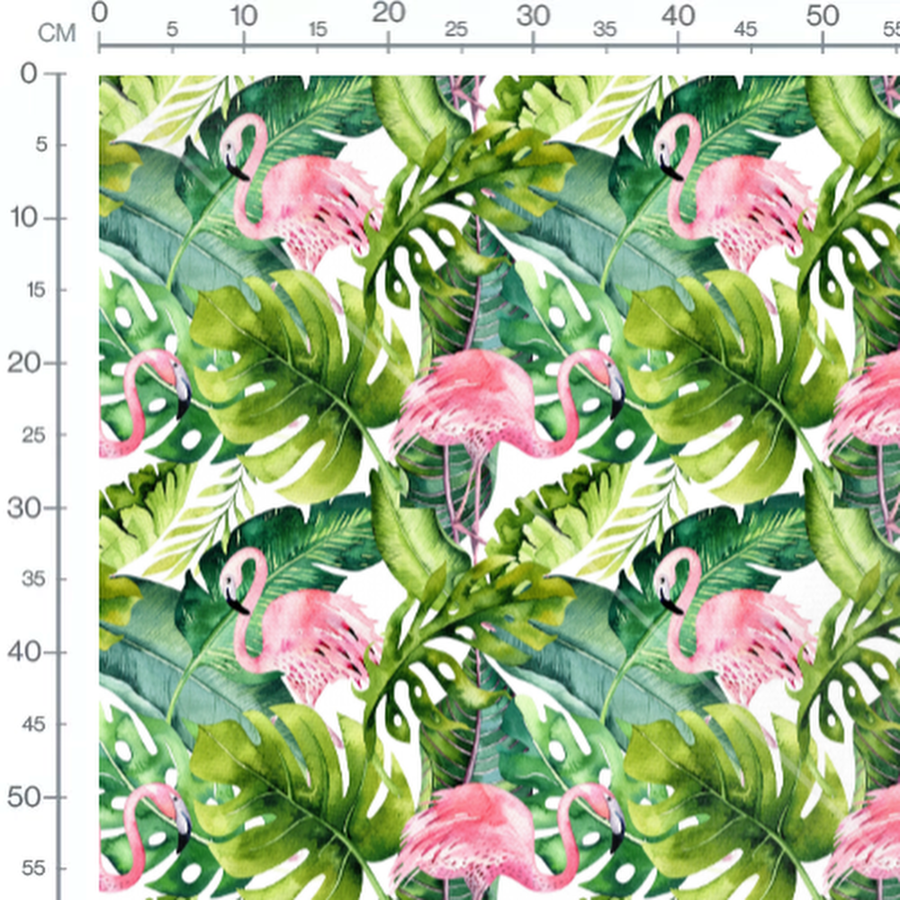 Tissu - Flamants roses et feuillage