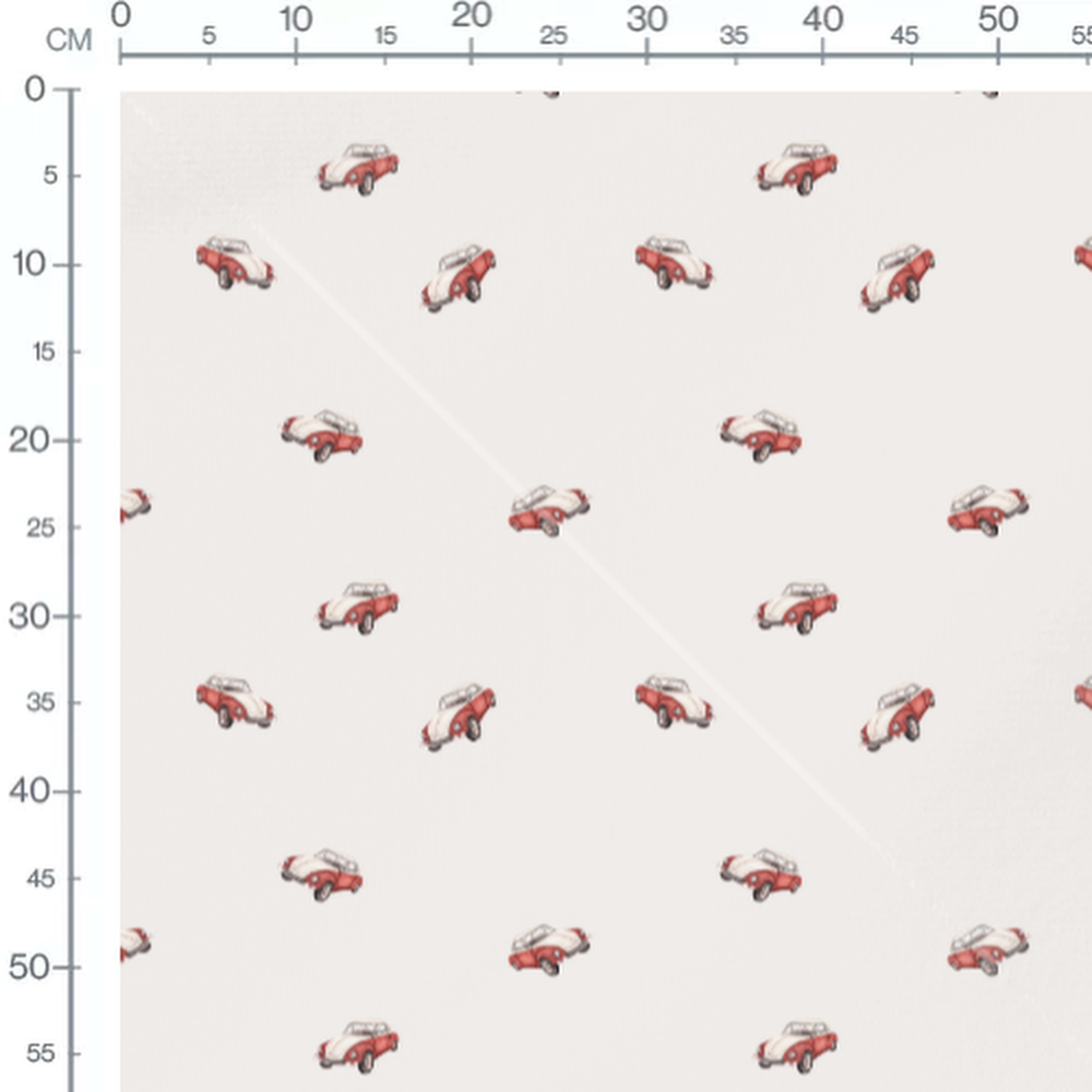 Tissu - Voitures rouges sur fond blanc
