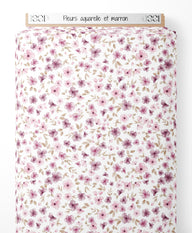 Tissu - Fleurs aquarelle et marron
