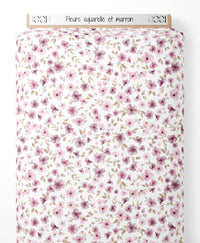 Tissu - Fleurs aquarelle et marron