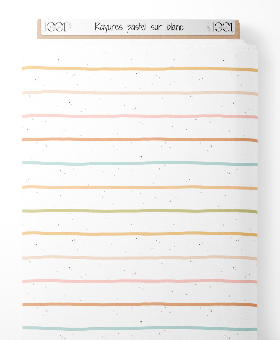 Tissu - Rayures pastel sur blanc