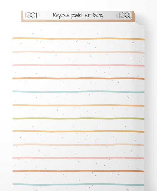 Tissu - Rayures pastel sur blanc