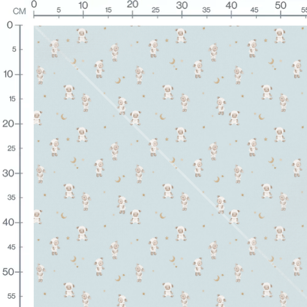 Tissu - Moutons et étoiles sur bleu