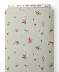 Tissu - Roses et fleurs blanches claires