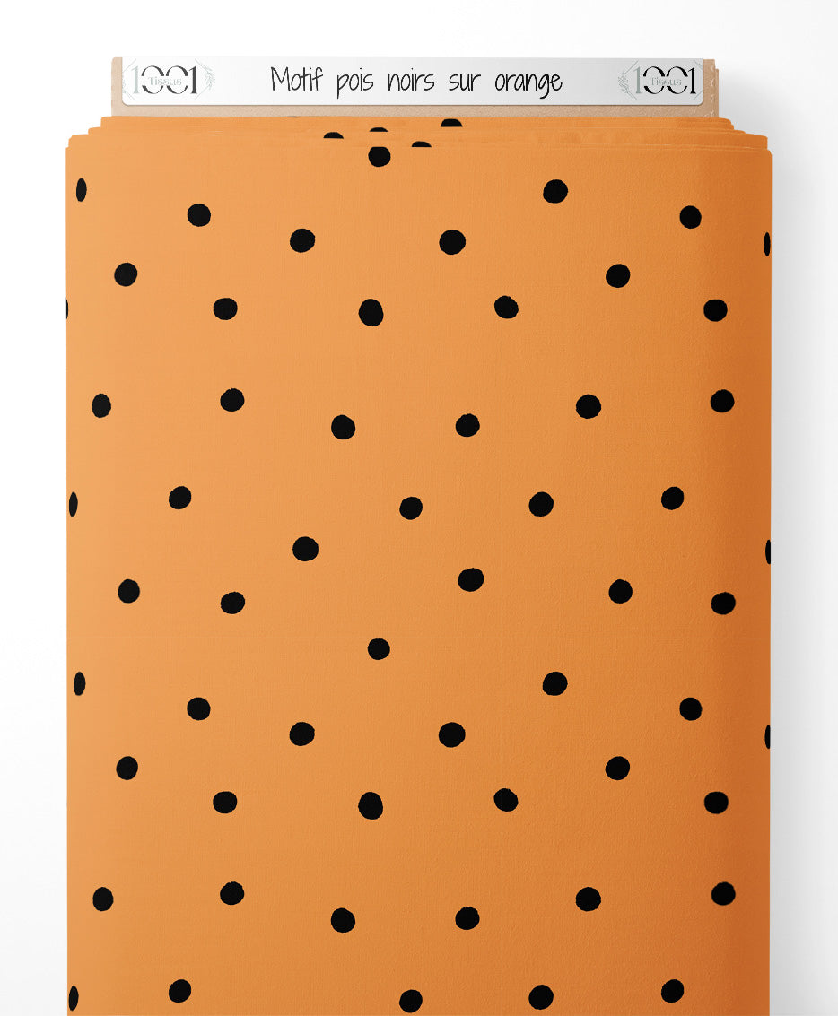 Tissu - Motif pois noirs sur orange