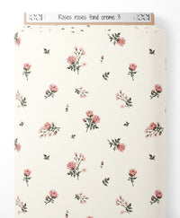 Tissu - Roses roses sur fond crème 3