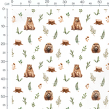 Tissu - Ours et feuillages verts
