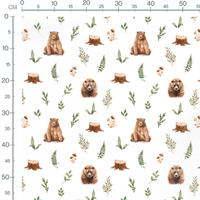 Tissu - Ours et feuillages verts