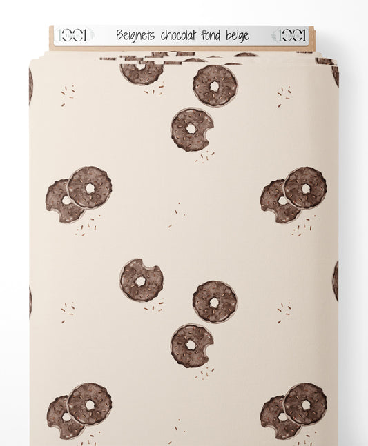 Tissu - Beignets chocolat fond beige