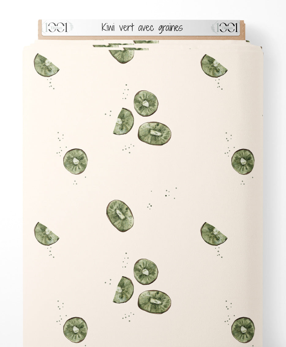Tissu - Kiwi vert avec graines