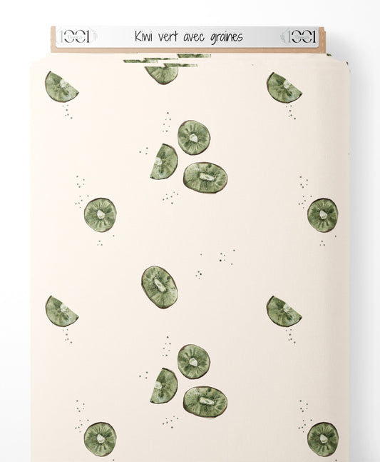 Tissu - Kiwi vert avec graines