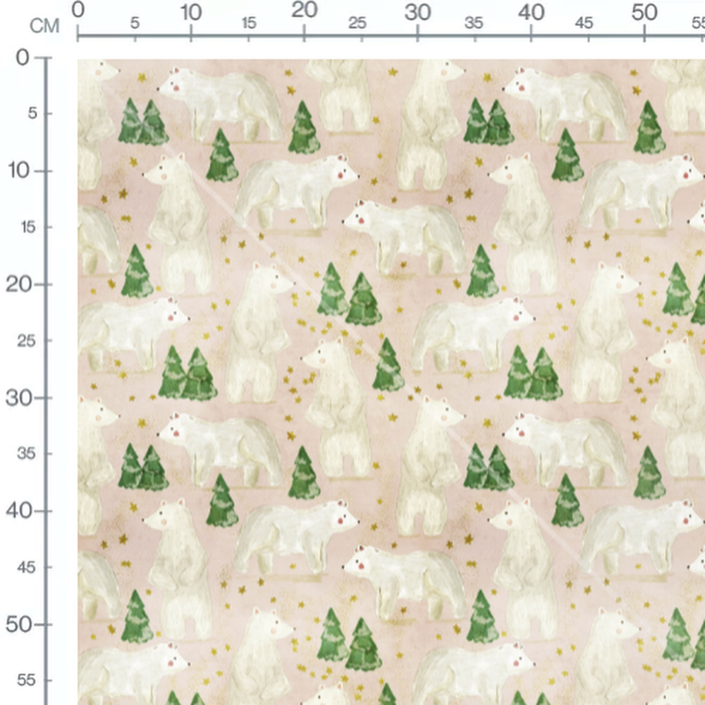 Tissu - Ours blancs et étoiles dorées