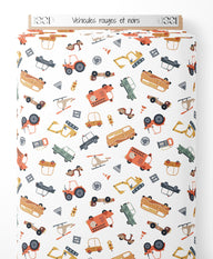 Tissu - Véhicules rouges et noirs