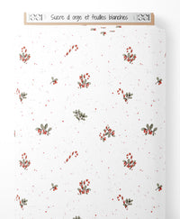 Tissu - Sucre d'orge et feuilles blanches