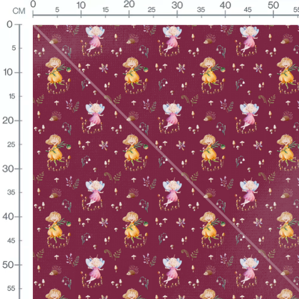 Tissu - Fées et hérissons joyeux