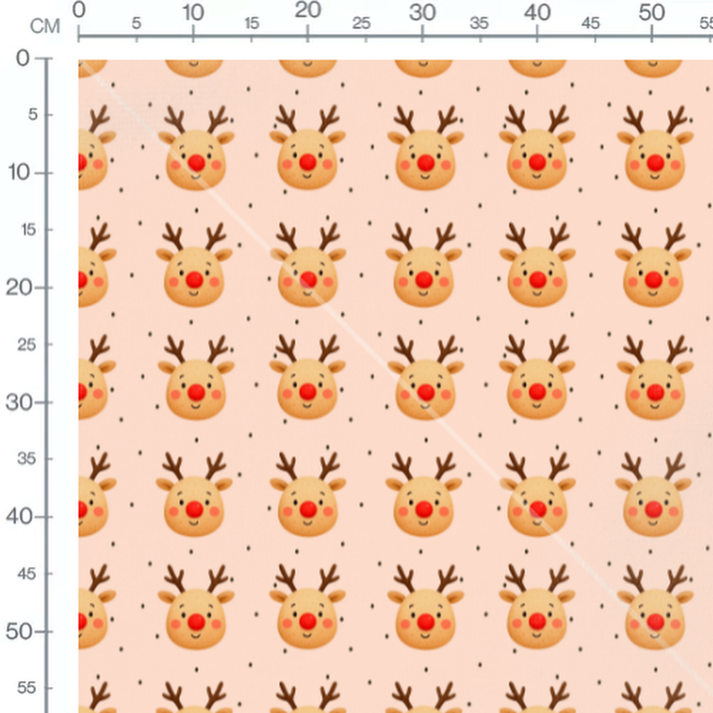 Tissu - Rennes nez rouge fond rose
