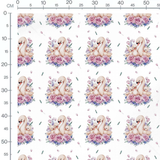 Tissu - Cygnes et roses pastel