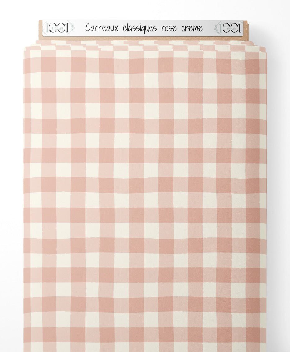 Tissu - Carreaux classiques rose crème