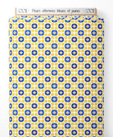 Tissu - Fleurs alternées bleues et jaunes