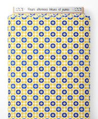 Tissu - Fleurs alternées bleues et jaunes
