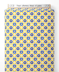 Tissu - Fleurs alternées bleues et jaunes