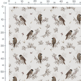 Tissu - Moineaux sur branches feuillues