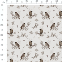 Tissu - Moineaux sur branches feuillues