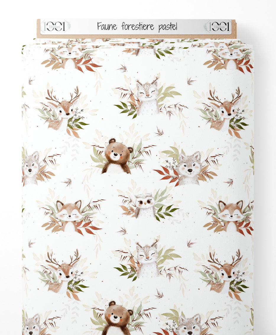 Tissu - Faune forestière pastel