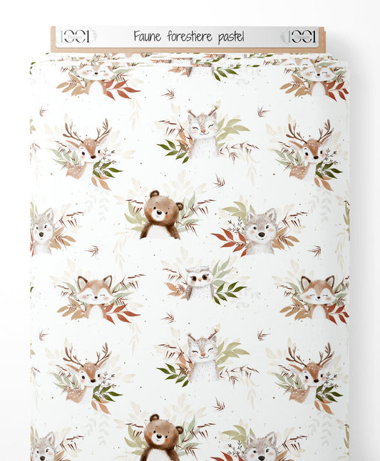 Tissu - Faune forestière pastel