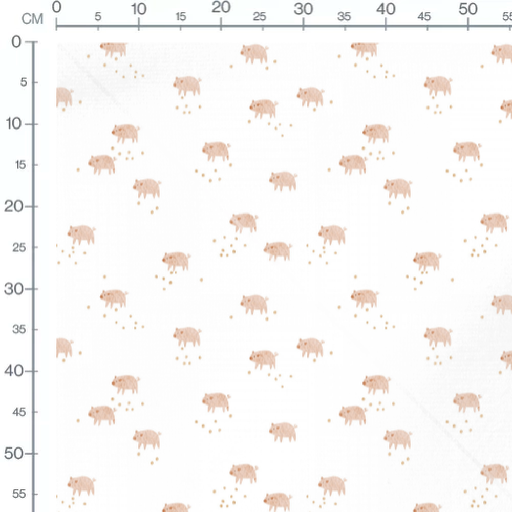 Tissu - Petits cochons sur fond blanc