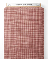Tissu - Quadrillage rouge sur rose