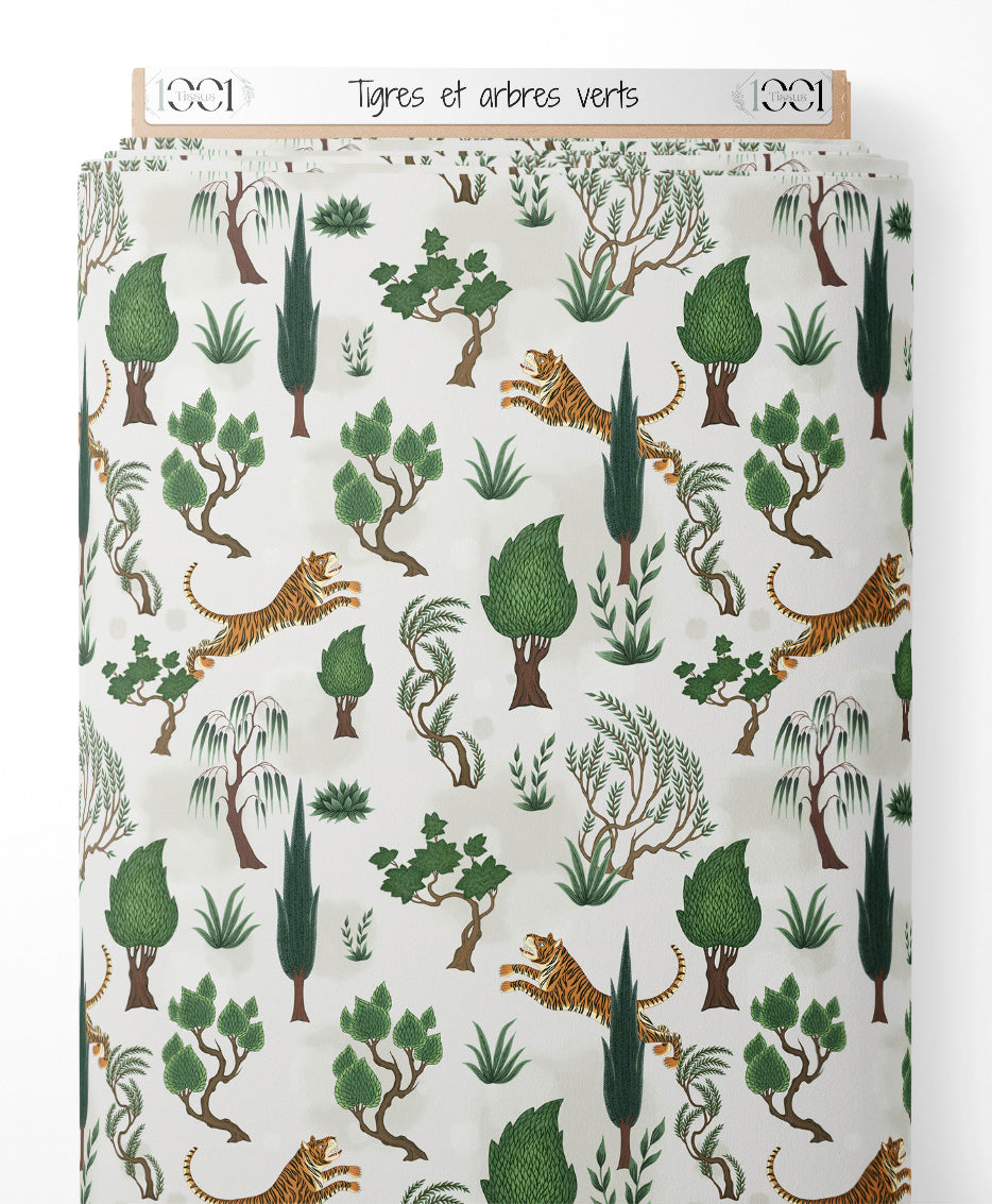Tissu - Tigres et arbres verts