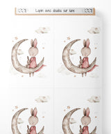 Tissu - Lapin avec doudou sur lune