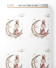 Tissu - Lapin avec doudou sur lune
