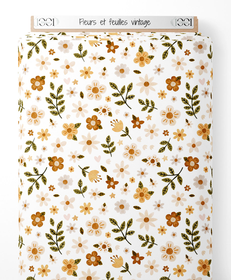 Tissu - Fleurs et feuilles vintage