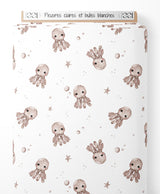 Tissu - Pieuvres claires et bulles blanches