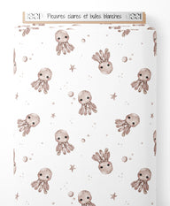 Tissu - Pieuvres claires et bulles blanches