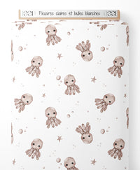 Tissu - Pieuvres claires et bulles blanches