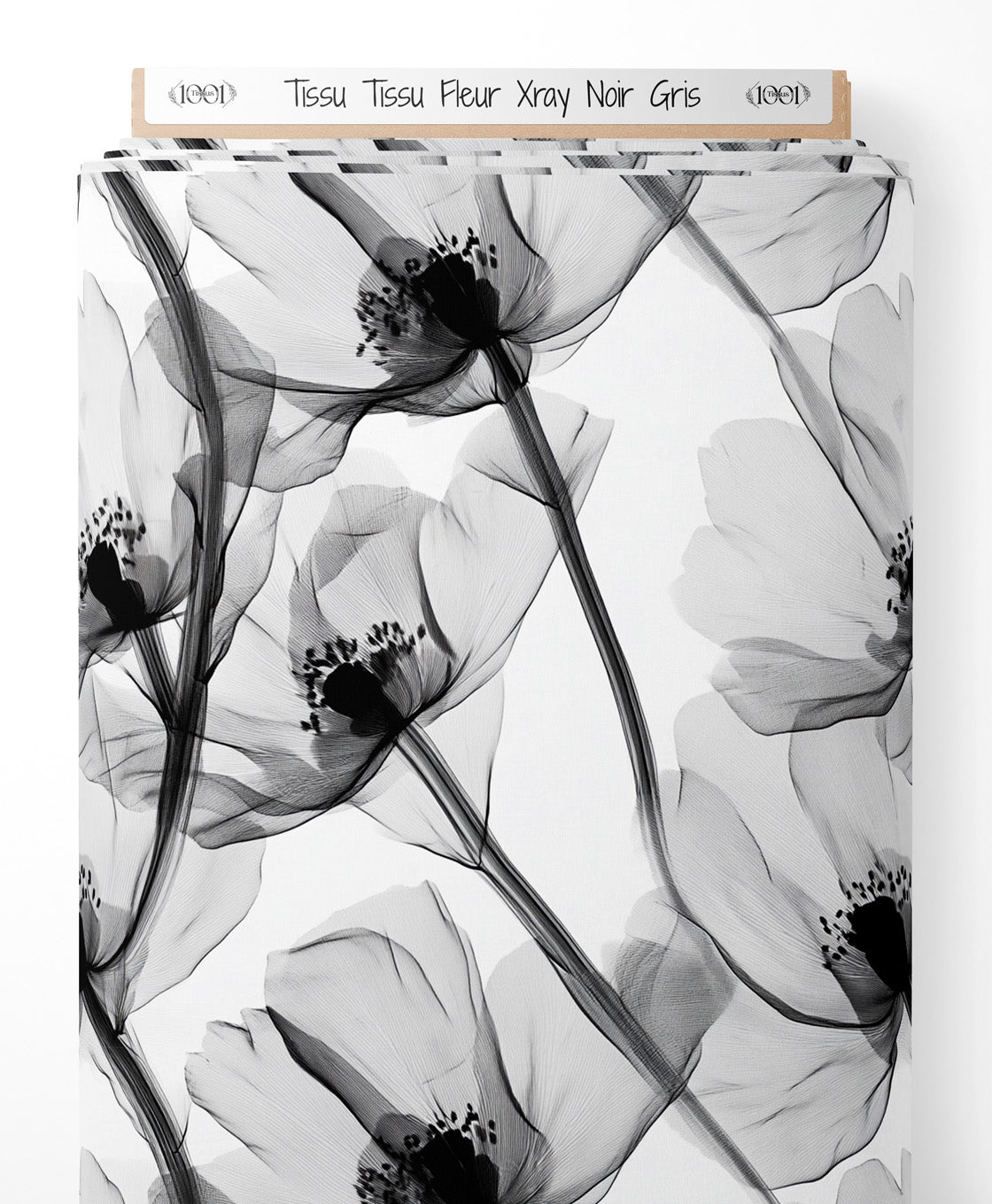 Tissu - Tissu Fleur Xray Noir Gris