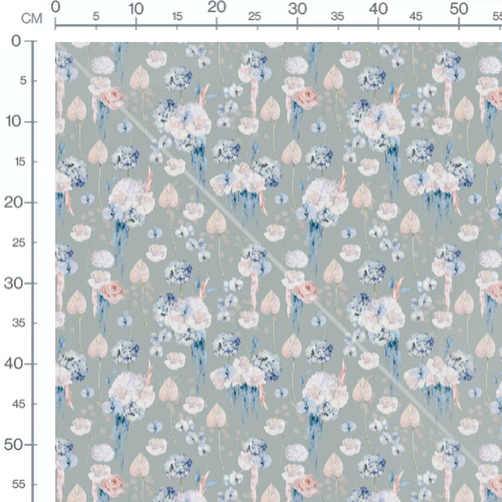 Tissu - Hortensias et roses pastel