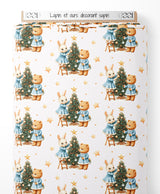 Tissu - Lapin et ours décorant sapin